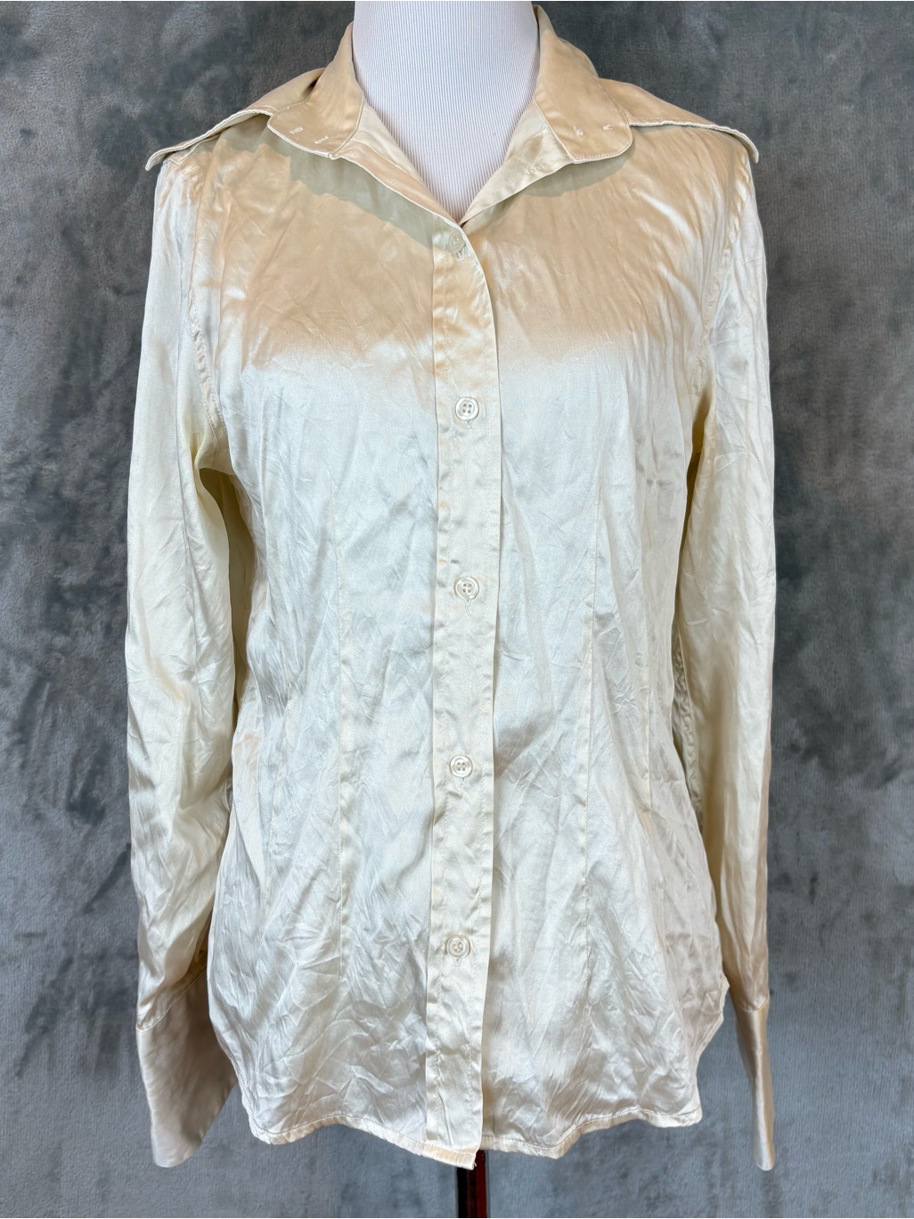 Body By Victoria Vs Silk Blend Long Sleeve Top Ivory Blouse Wmn’s S
